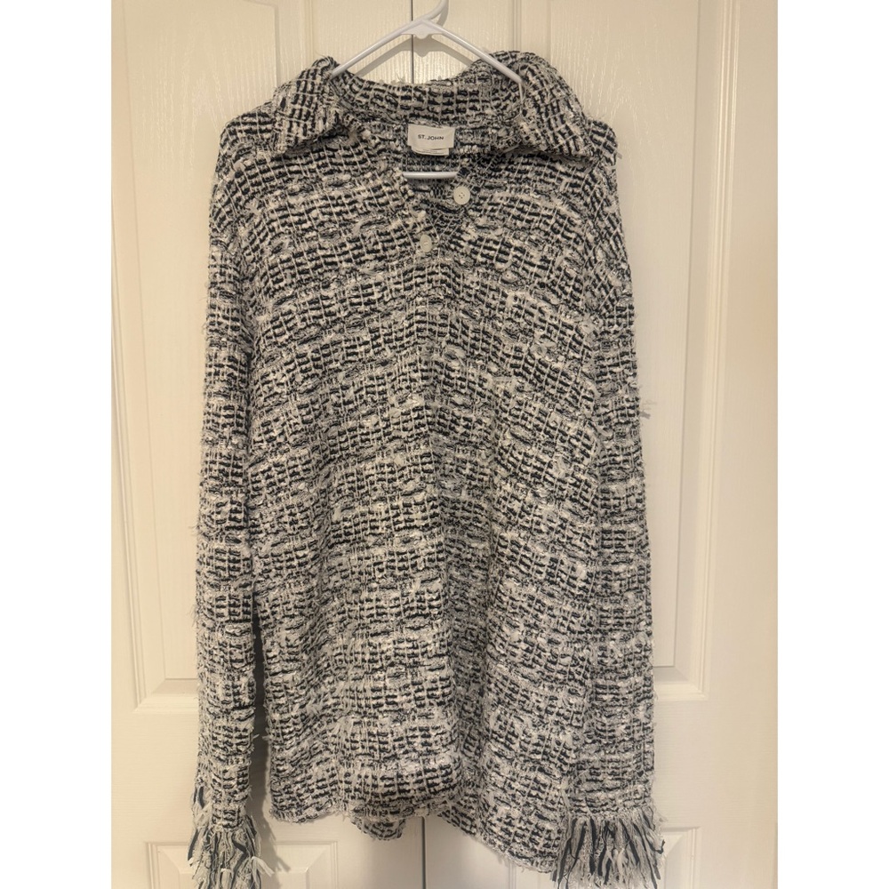 St. John Black and White Cowl Neck Sweater one size